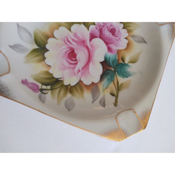 Vintage Japanese Hand Painted Porcelain Ashtray/Candy Dish "Wild Rose" 6 5/8" - Picture 5 of 11
